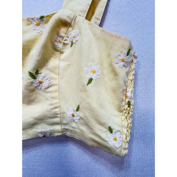 Forever 21 Women's Crop Top Size M Yellow Floral Embroidered Casual Summer Smock - Picture 4 of 11